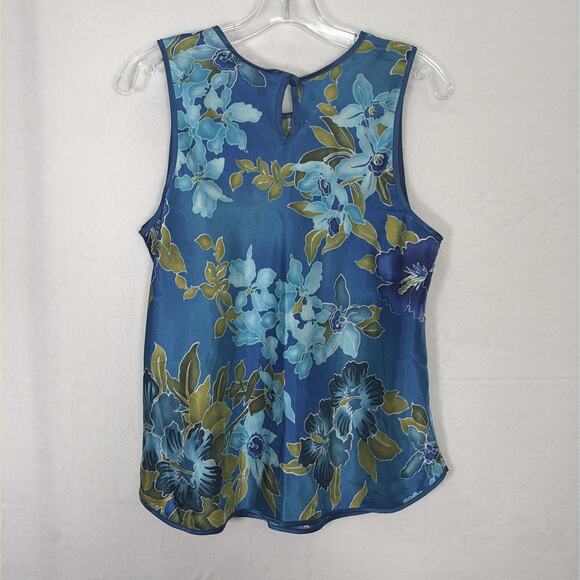 Vintage California Dynasty Blue Floral Satin Pajama Lounge Set Top Pants Medium - Picture 6 of 16